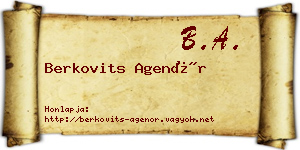 Berkovits Agenór névjegykártya